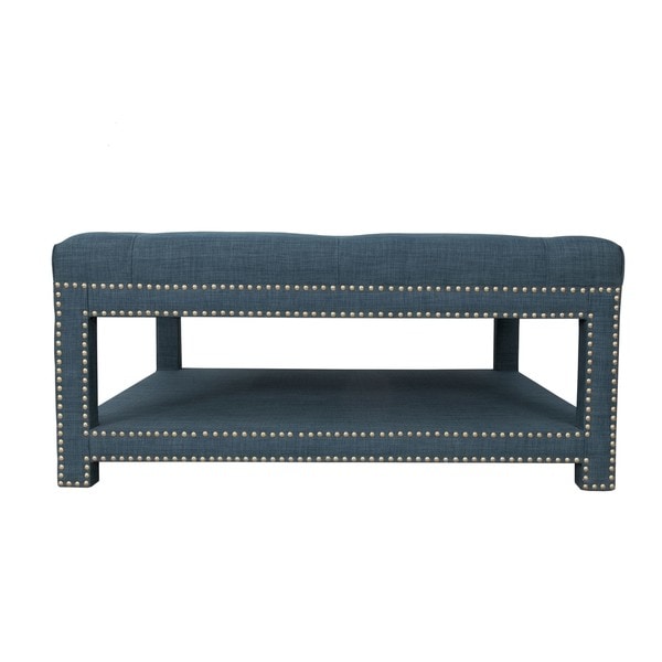 Chic Home Micah Coffee Table Ottoman in a 2-Layered Tufted Linen Bench