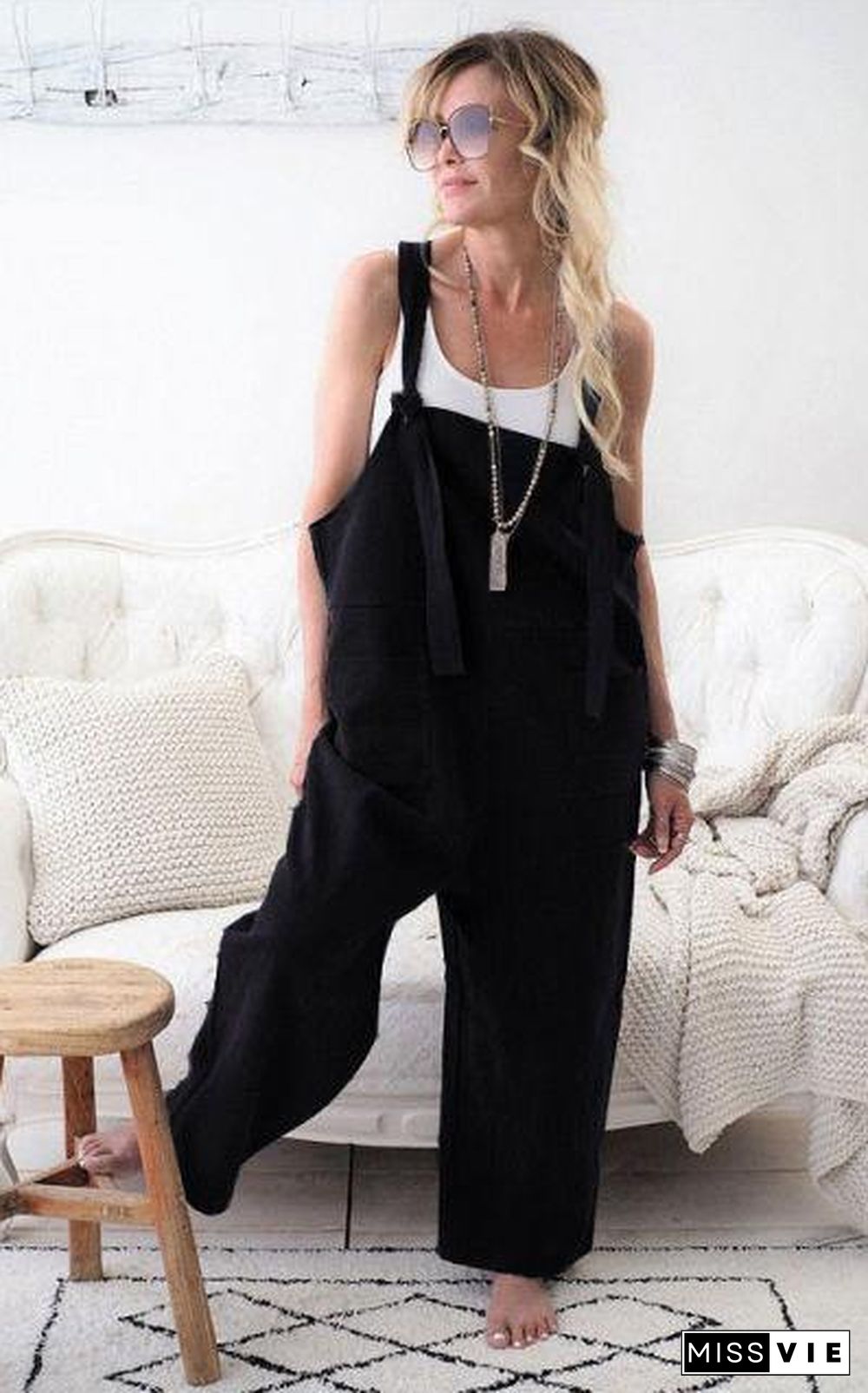 Female Casual Loose Cotton Long Jumpsuit