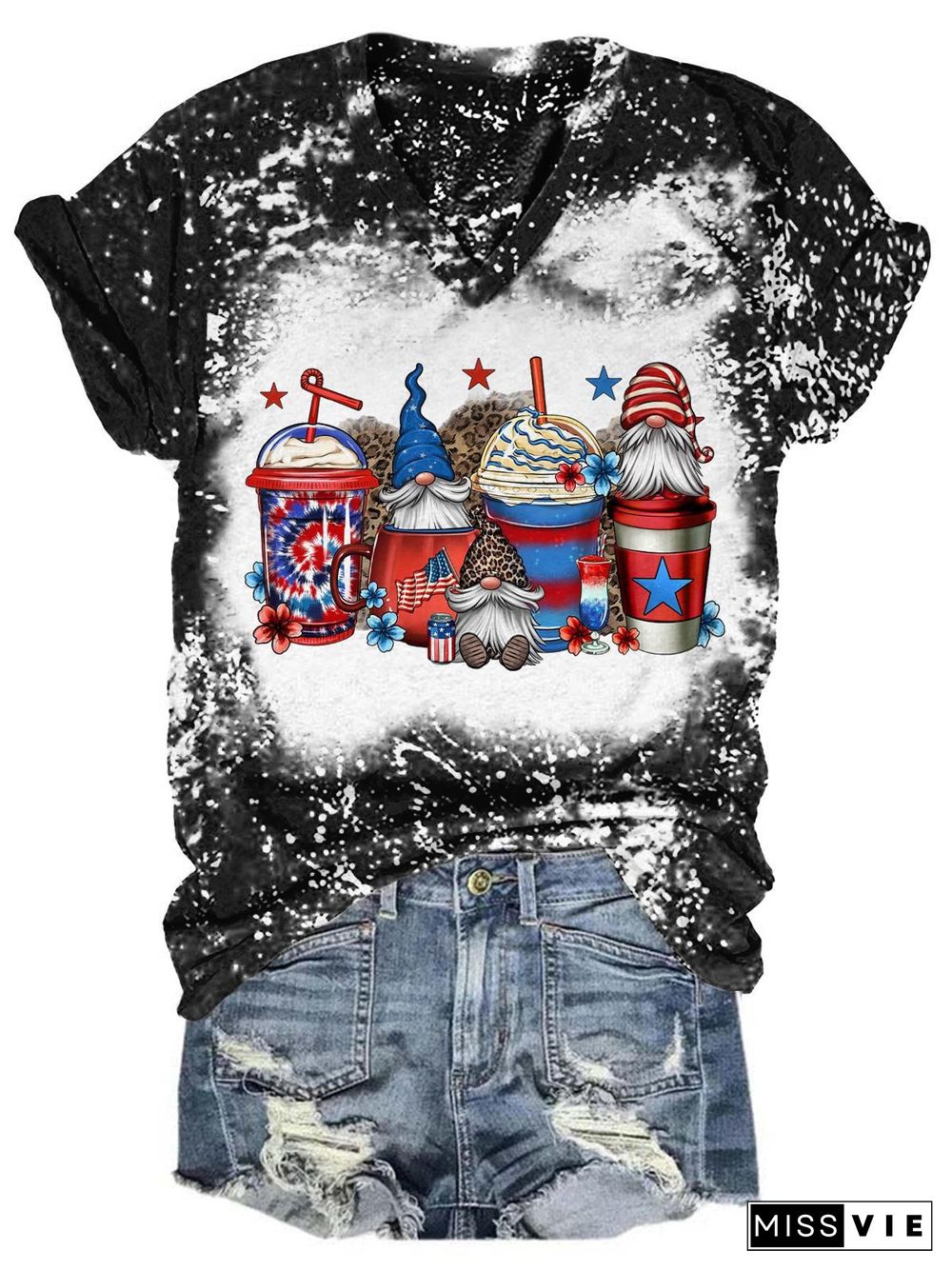 Red White Blue Gnome Coffee Drinks Tie Dye T-Shirt