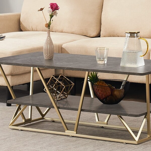 Ivinta Marble Gold Coffee Table， Modern Central TV Table - 23