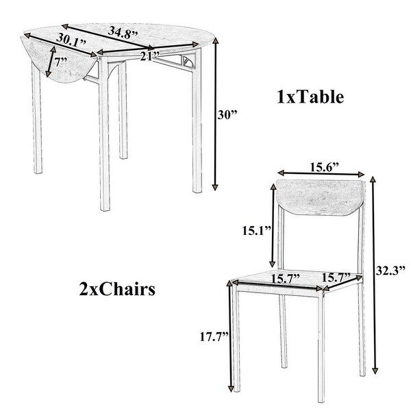 3 Piece Drop Leaf Dining Table Set， Modern Counter Height Round Dining Set with 2 Chairs， Wood Small Kitchen Table Set