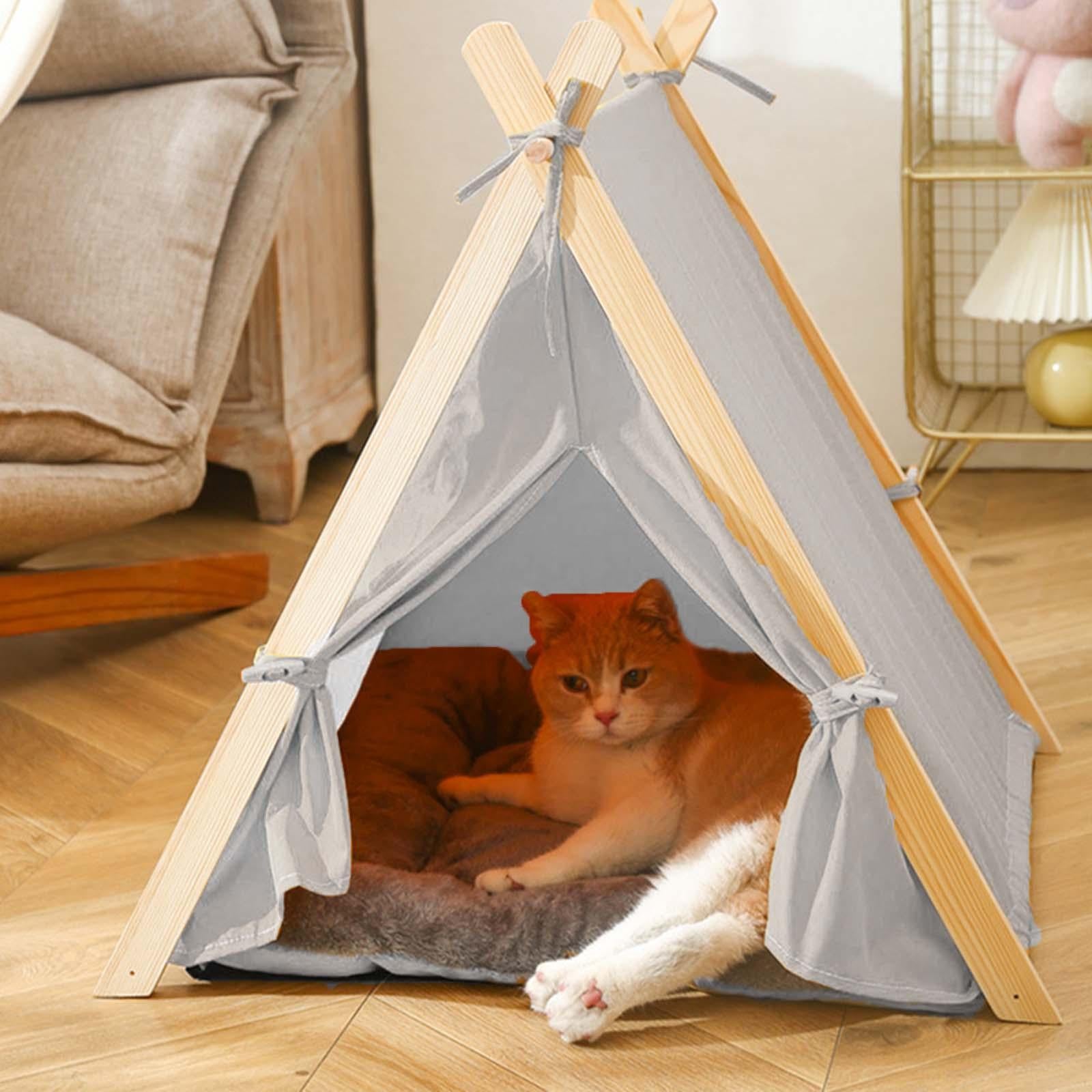 Dog Teepee Bed House Dogs Tent Nest with Removable Cushion Anti Slip Comfort Hut Light Grey