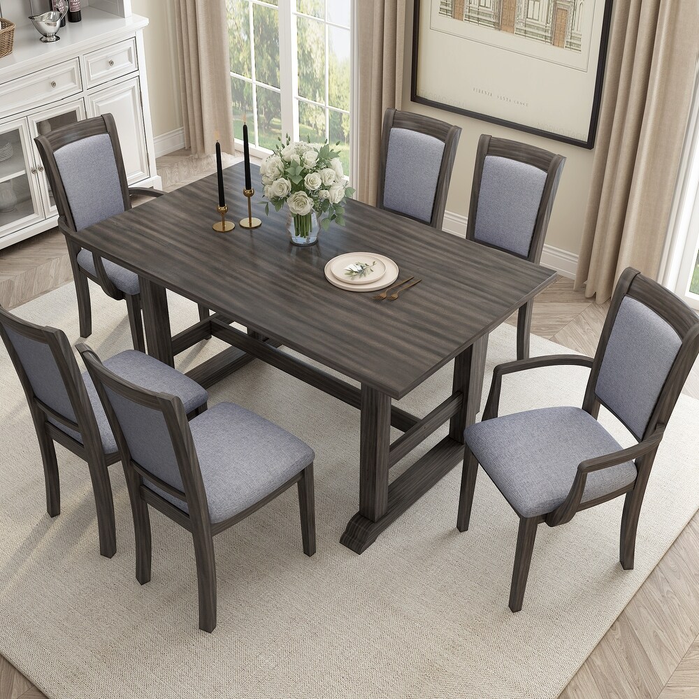 7 Piece Modern Wooden Dining Table Set with Upholstered Arm Dining Chairs and Rectangular Dining Table  for Dining Room