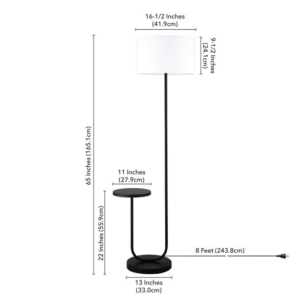 Jacinta Tray Table Floor Lamp with Fabric Shade in Blackened Bronze/White