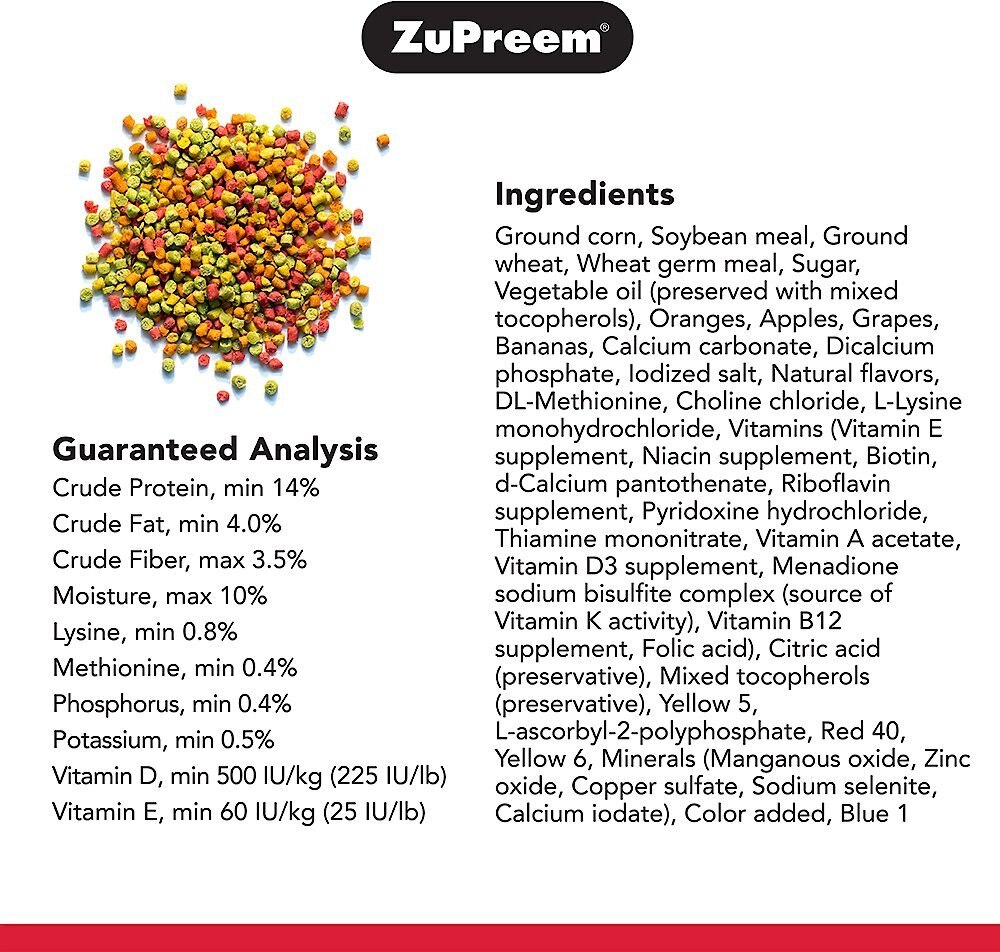 ZuPreem FruitBlend Flavor with Natural Fruit Flavors Daily Small Bird Food