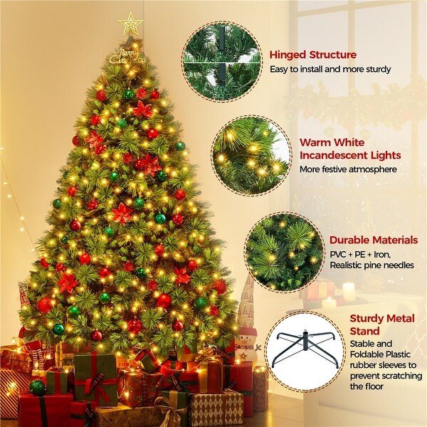 Yaheetech PreLit Christmas Tree Hinged Realistic Tree，Green