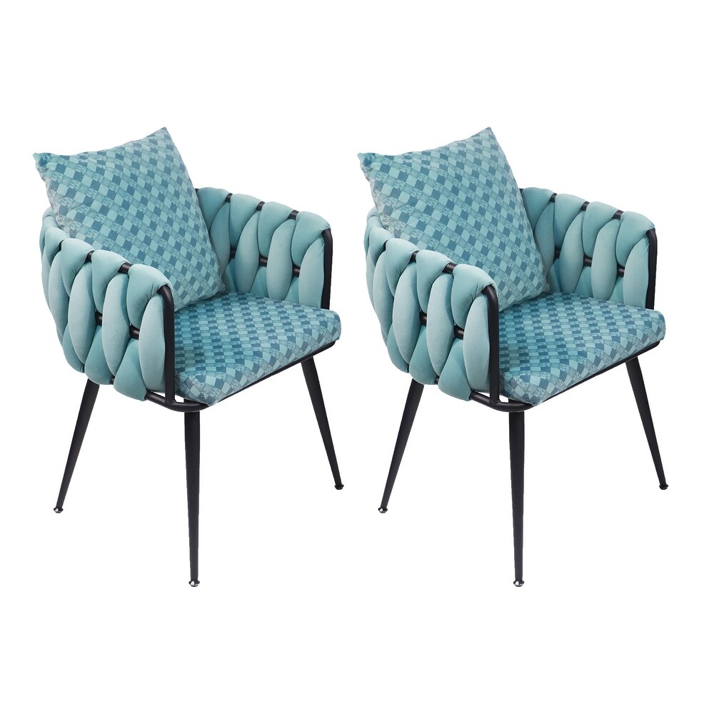 Velvet Dining Chairs Hand Weaving Accent Chairs Set of 2