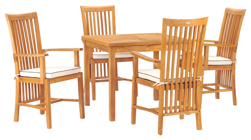 Teak Wood Balero Patio Bistro Dining Set including 35 quotTable and 4 Arm Chairs   Transitional   Outdoor Dining Sets   by Chic Teak  Houzz