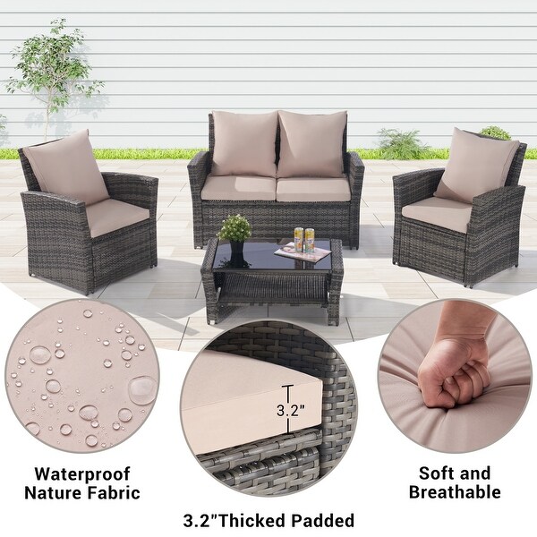 4 Pieces Outdoor Patio Furniture Sets Garden Rattan Chair Wicker Set