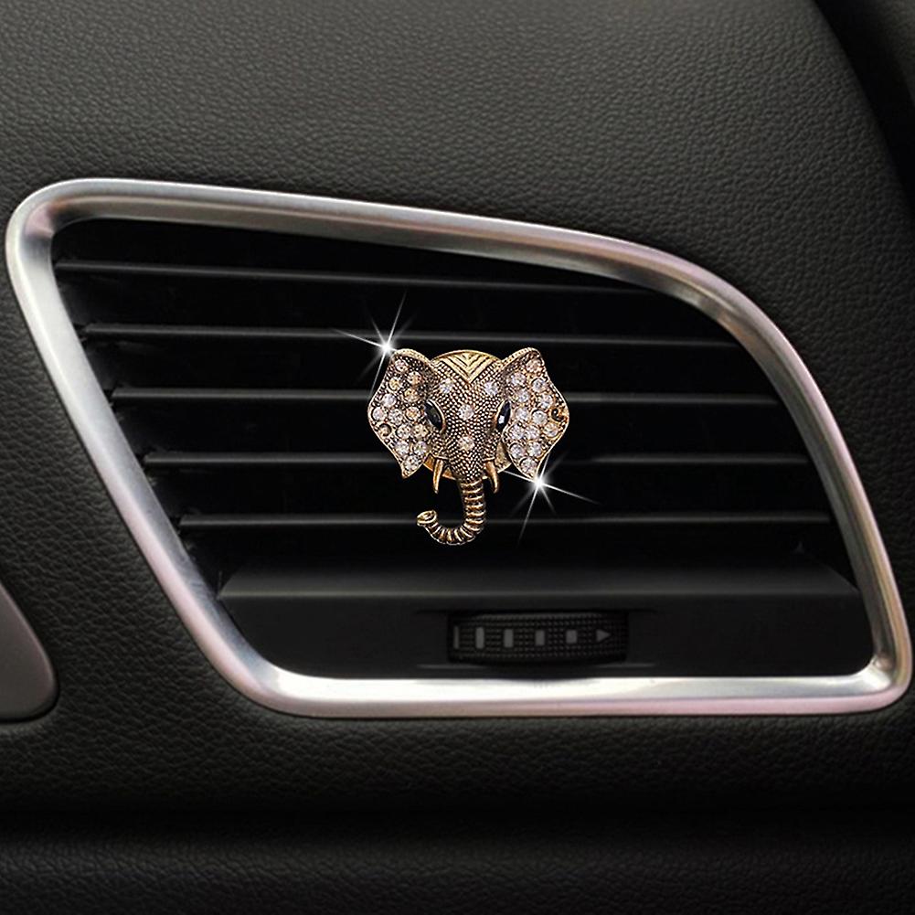 Air Vent Clip Charm Bling Crystal Air Freshener Elephant Shaped Rhinestone Oil Diffuser Clip Car Accessory For Women Auto Interior Decor Gray