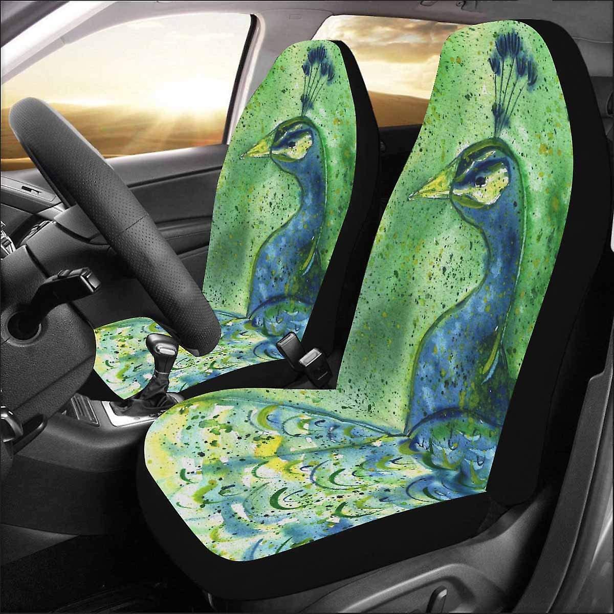 Set Of 2 Car Seat Covers Hand Painted Peacock Universal Auto Front Seats Protector Fits For Car，suv Sedan，truck D 42543