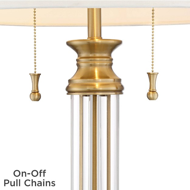 Tall Crystal Brass Column Off White Tapered Drum Shade For Bedroom Living Room Bedside Office