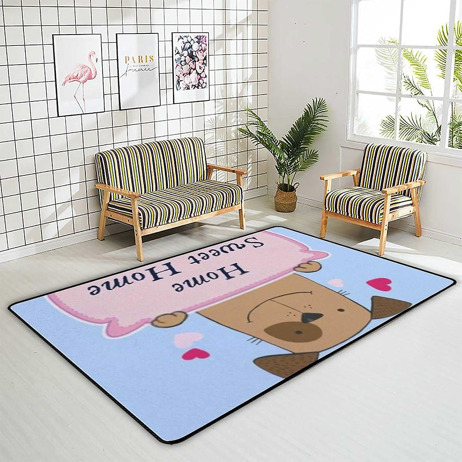 Soft Area Rugs Welcome Sign With Red Hearts Floor Carpet Mat For Kids Playing Room Hardwood Floor Living Room 72x48in