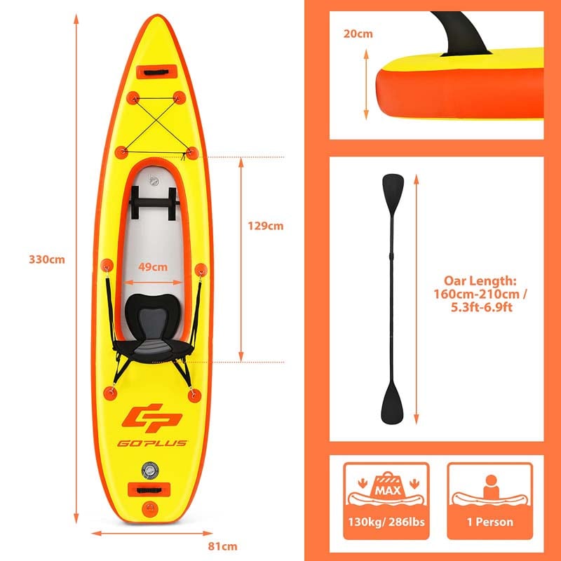 11FT Inflatable Kayak Canoe Boat Raft with Adjustable Aluminum Oars, Portable Recreational Rowboat Set