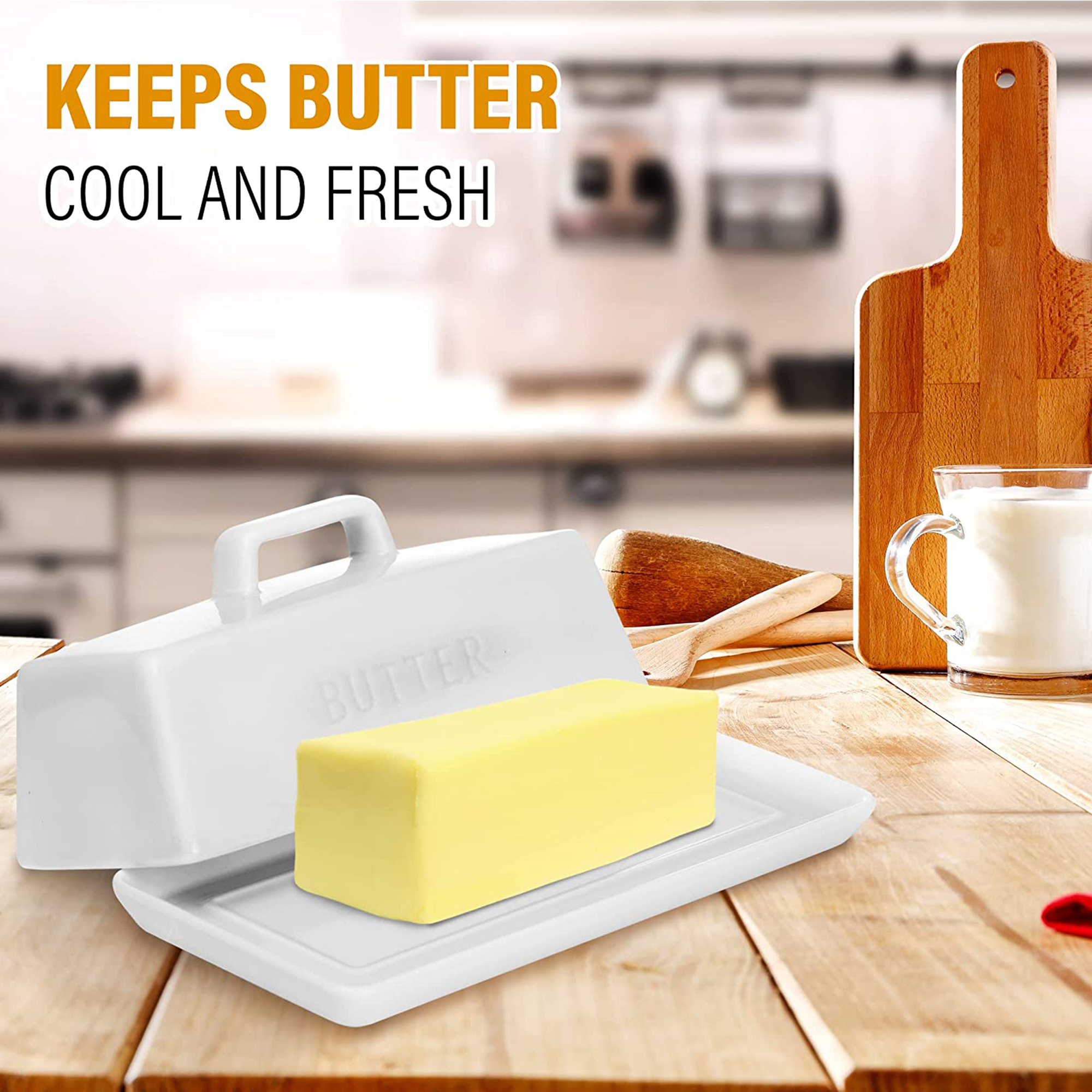 Smart House Inc White Ceramic Butter Dish Set with Lid and Butter Knife