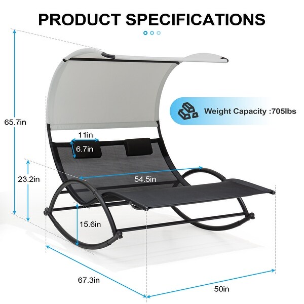 Outdoor Double Chaise Lounge Chair Rocking Lounger with Sunshade Canopy