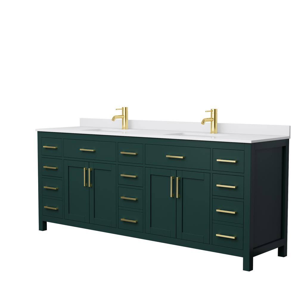 Wyndham Collection Beckett 84 in. W x 22 in. D x 35 in. H Double Sink Bathroom Vanity in Green with White Cultured Marble Top WCG242484DGDWCUNSMXX