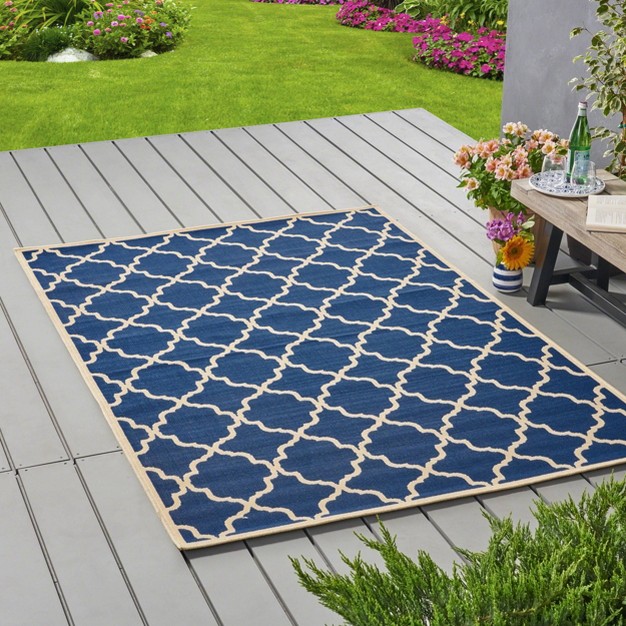 5 x27 X 8 x27 Joselyn Geometric Outdoor Rug Navy ivory Christopher Knight Home