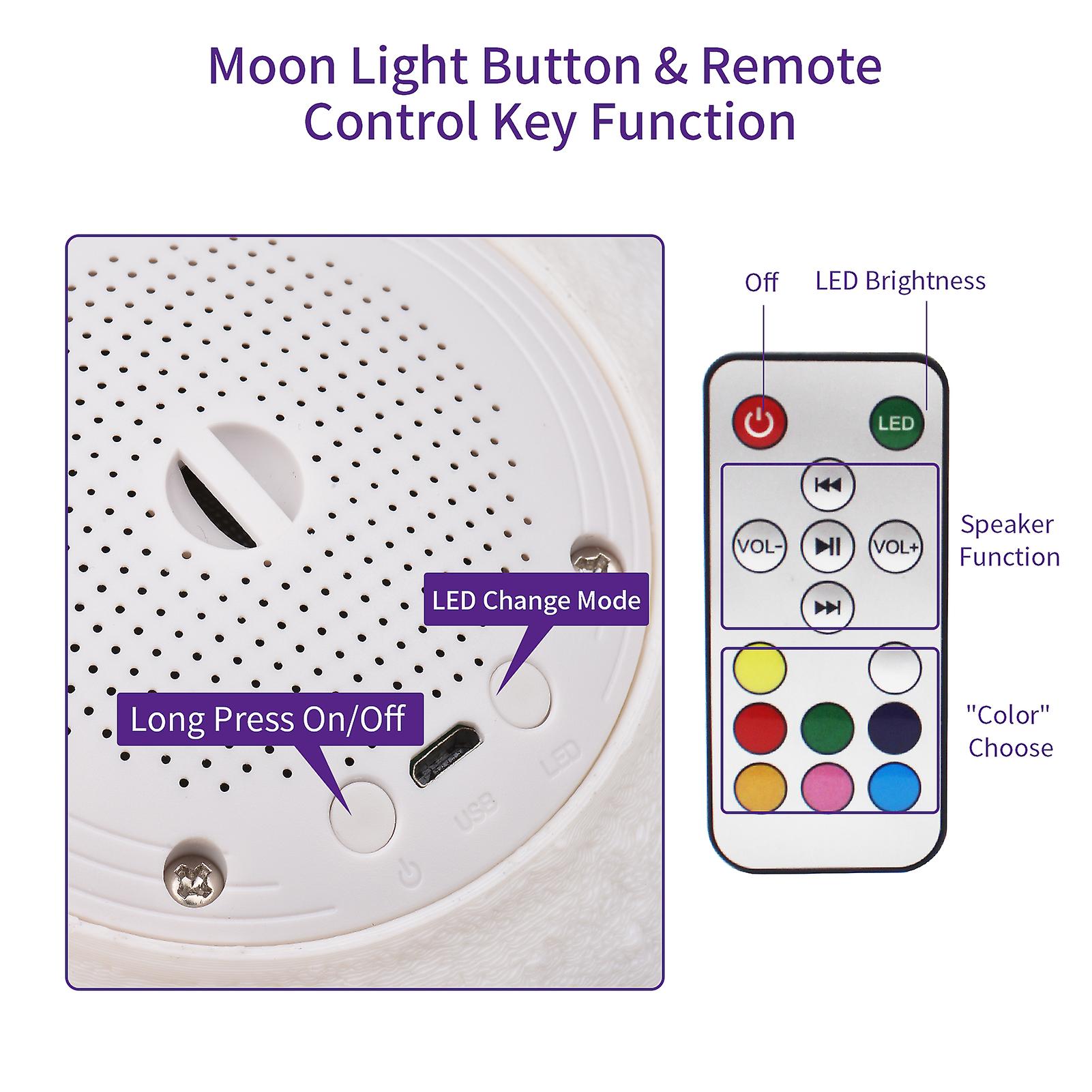 3d Printing Bt Speaker Music Moon Lamp 5.9 Inch 8 Colors Led Night Light With Stand Remote Control Usb Rechargeable Moonlight Birthday Christmas Gift