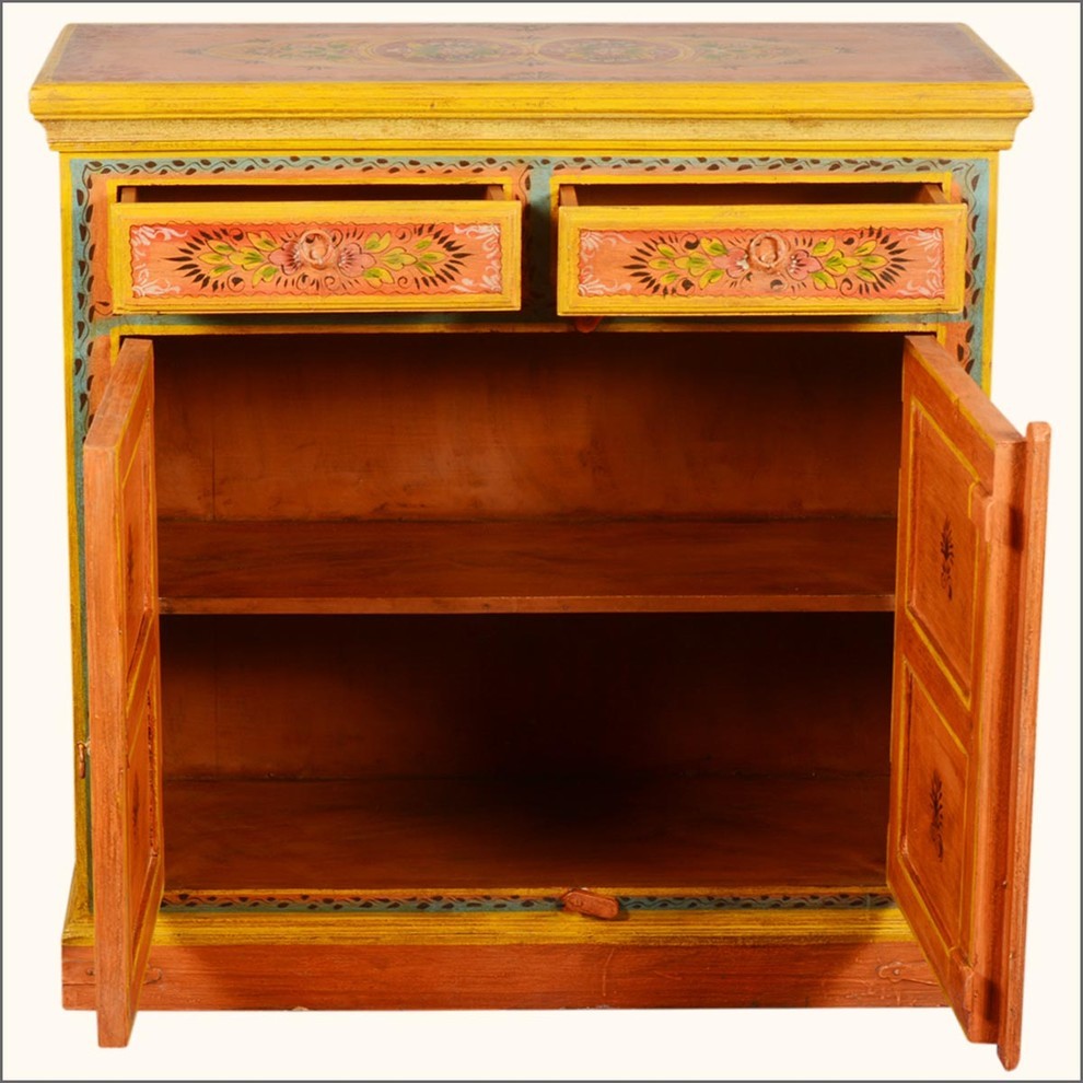 Bradford Hand Painted Mango Wood 2 Drawer Storage Cabinet   Mediterranean   Accent Chests And Cabinets   by Sierra Living Concepts Inc  Houzz