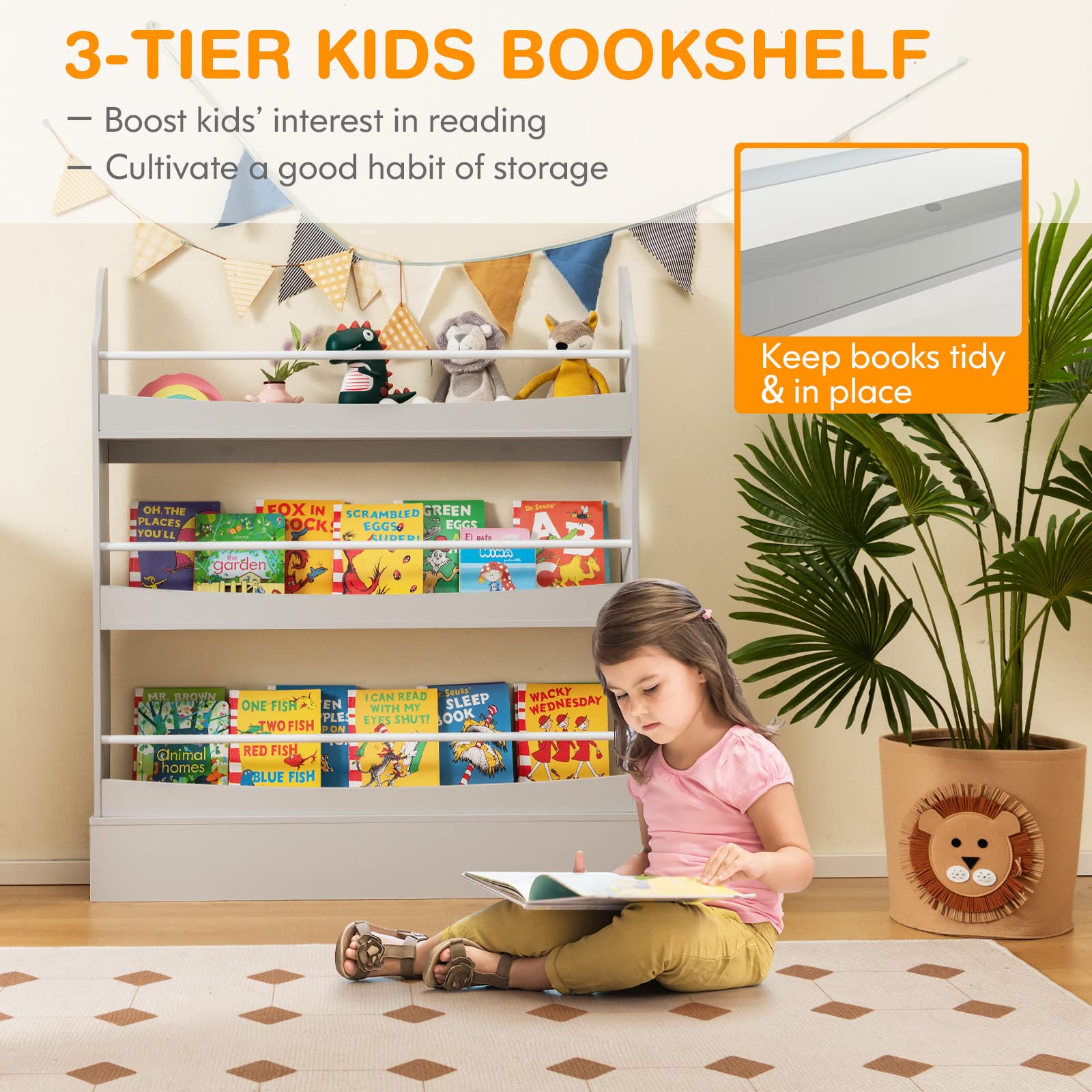 Costzon Kids Bookshelf, Book Shelf Organizer for Books and Toys, Toddler Space-Saving Wall