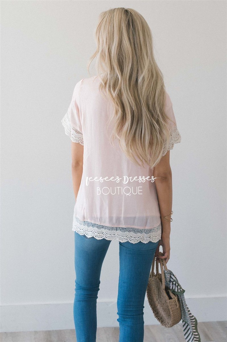 Baby Doll Lace Scallop Hem Blouse