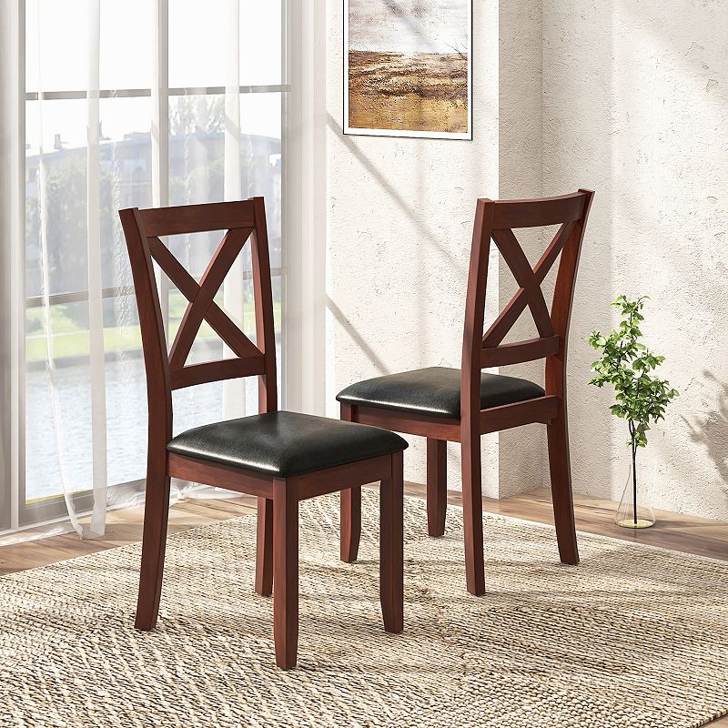 Set Of 2 Wooden Kitchen Dining Chair With Padded Seat And Rubber Wood Legs-black