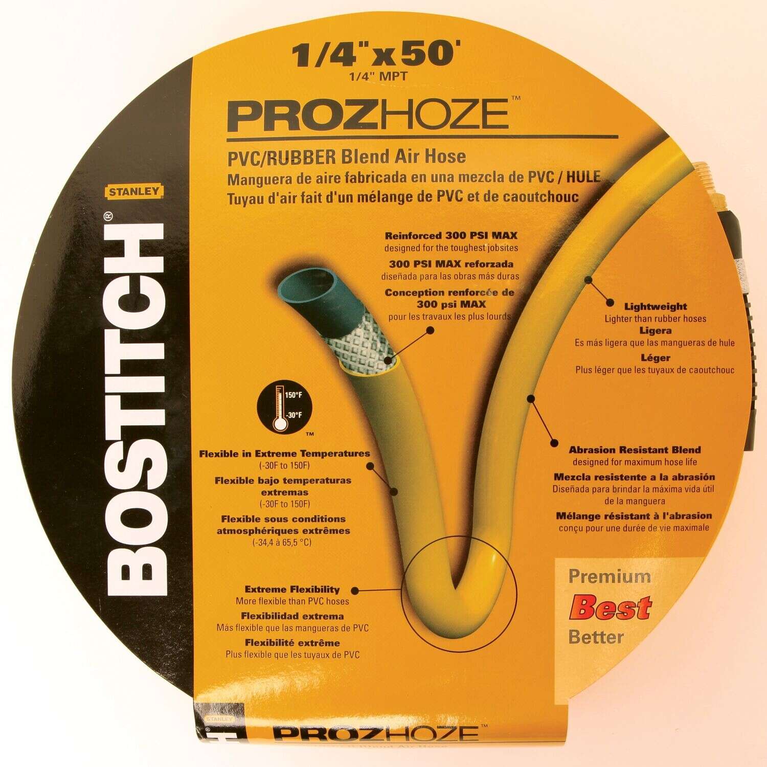 Bostitch 50 ft. L Hybrid Polymer Air Hose 300 psi Yellow