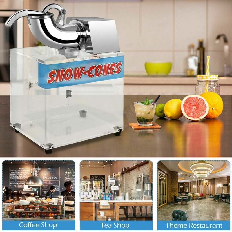 440LBS/H Stainless Steel Electric Snow Cone Machine Ice Crusher Shaver with Dual Blades for Home & Commercial Use