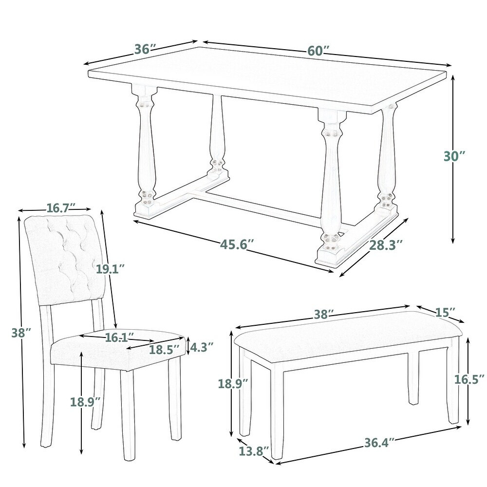 6 Piece Dining Table and Chair Set w/ Foam covered Seat Backs Cushions