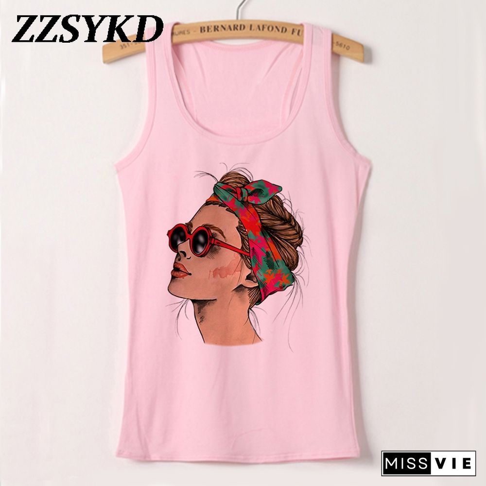 Plus Size Summer Women Fashion Vest Tank Tops Sexy Camisole Fashion Print Lady Casual Loose Sleeveless 90S Female T Shirt