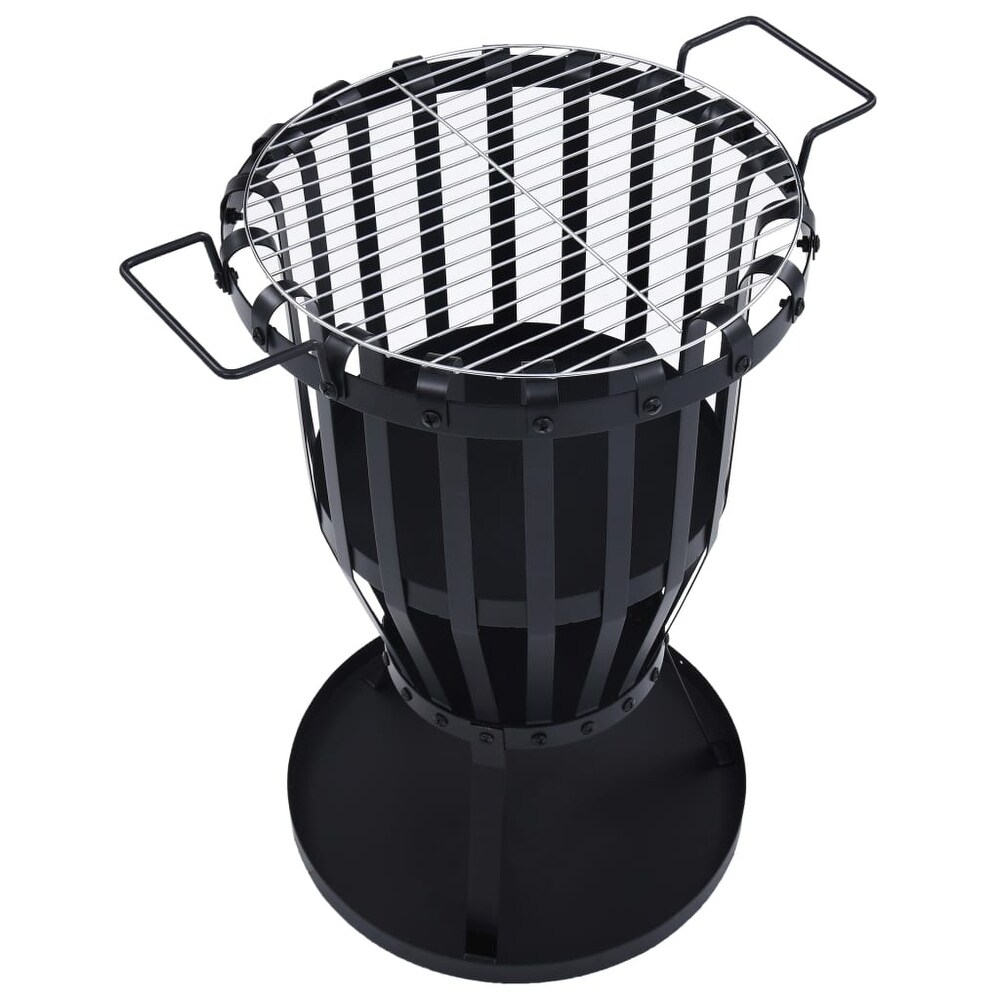 vidaXL Garden Fire Pit Basket with BBQ Grill Steel 19\