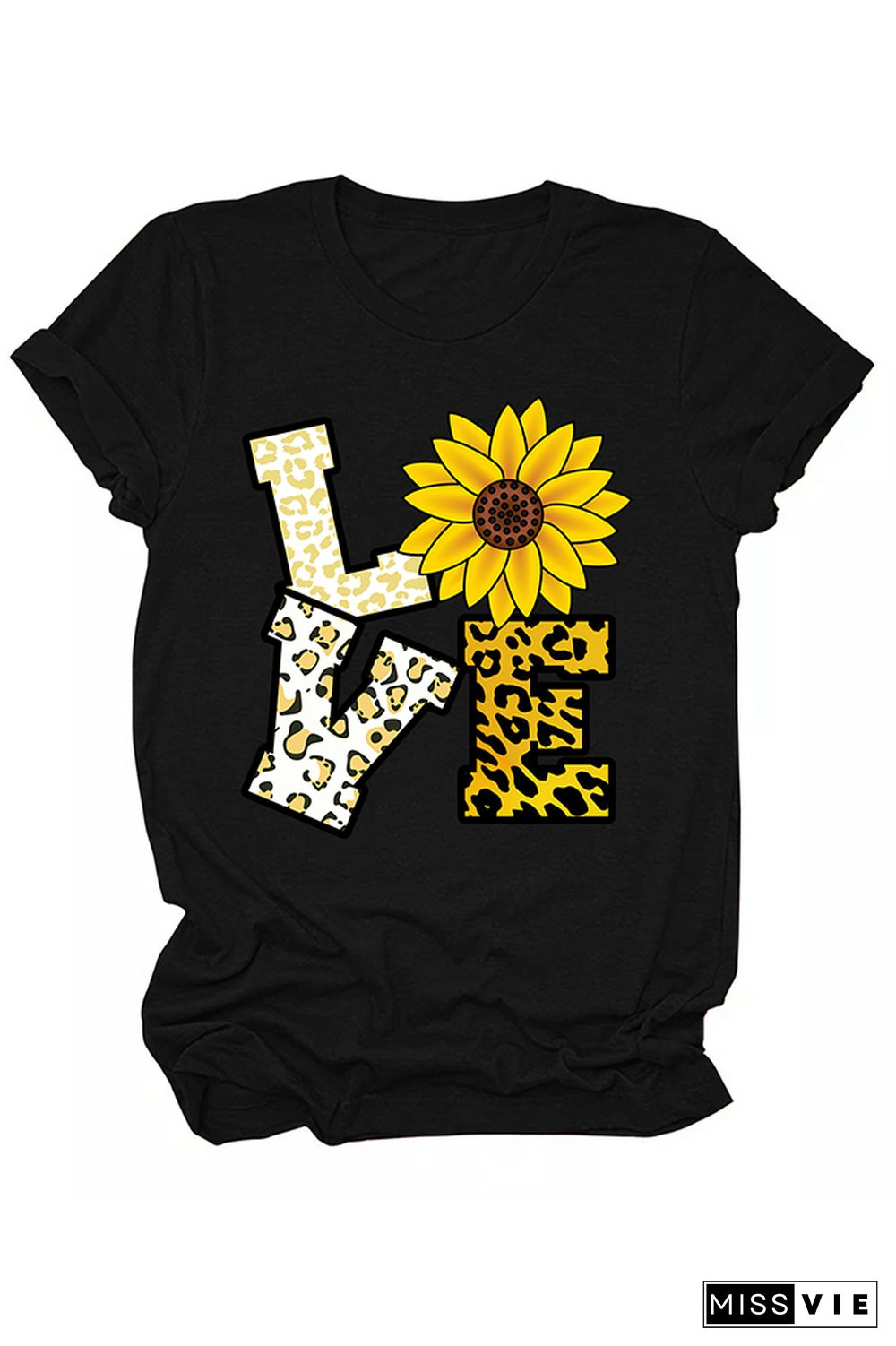 Love and Sunflower Print Graphic Tees for Women Wholesale Short Sleeve T shirts Top