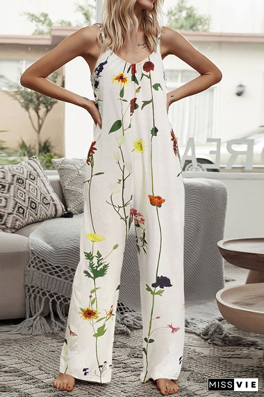 Print Long Pants Loose Jumpsuit Wholesale