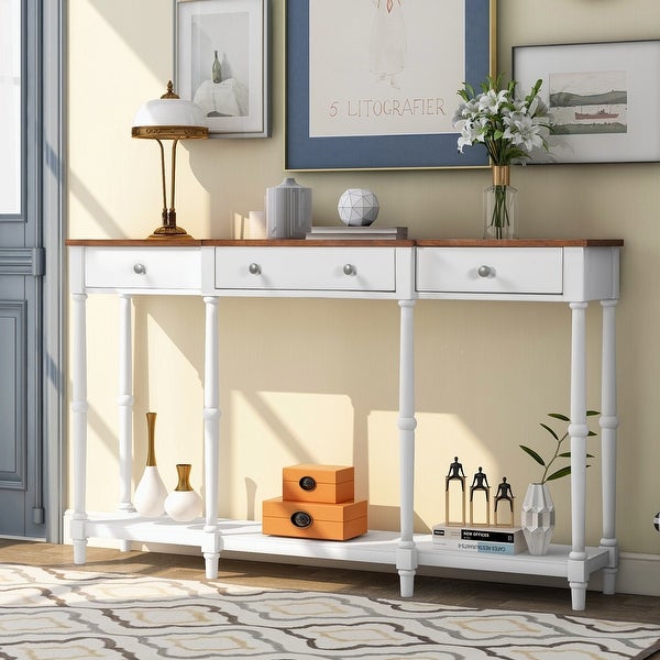 Solid Wood Console Table， with Storage Shelf and Drawer