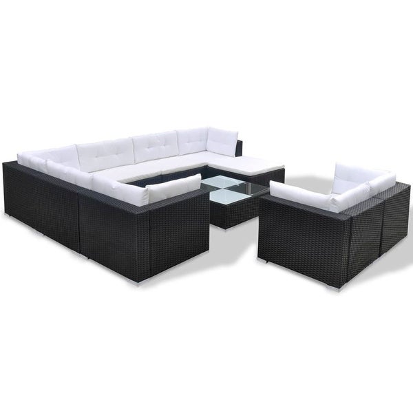 10 Piece Garden Lounge Set with Cushions Poly Rattan Black - Overstock - 35107909