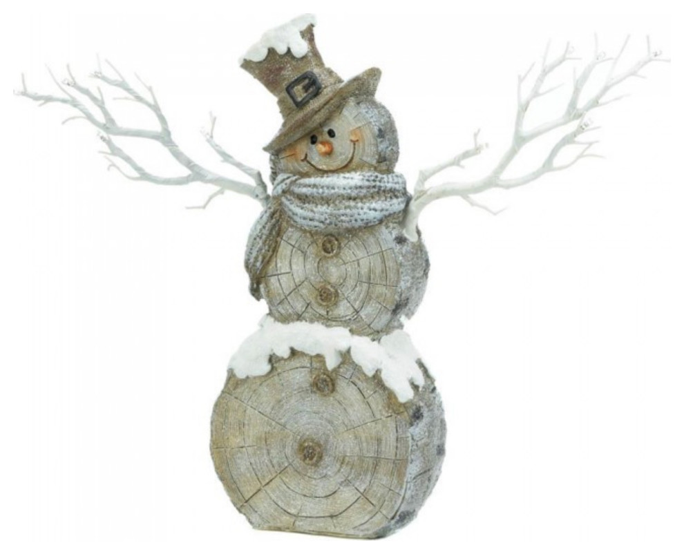 Rustic Birch Tree Snowman Figurine With Twig Lights   Craftsman   Holiday Accents And Figurines   by VirVentures  Houzz