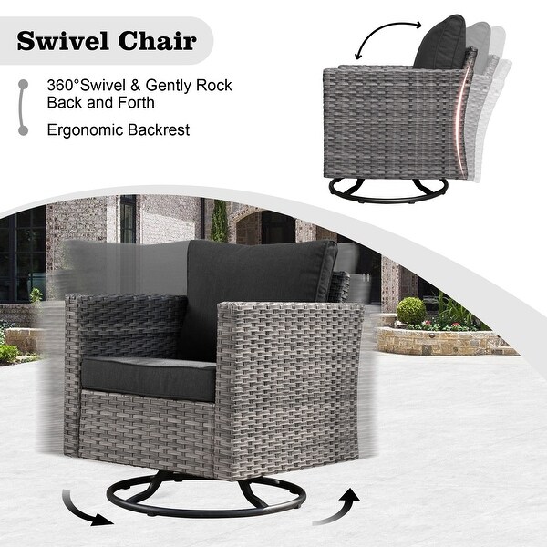 HOOOWOOO 10piece Patio Wicker Furniture Sectional Sofa Set Swivel Rocker with Fire Pit Table