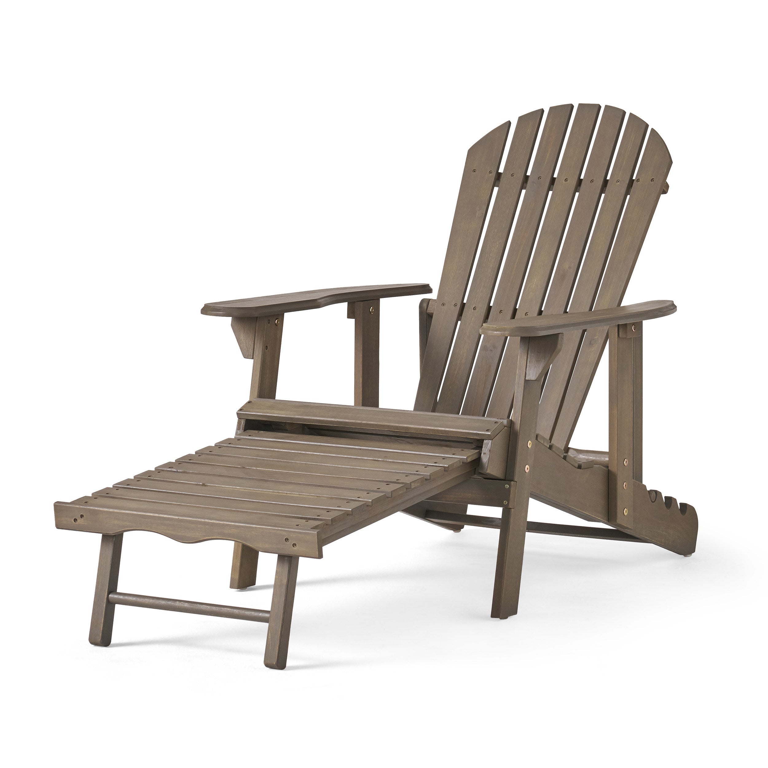 Katherine Outdoor Acacia Wood Adirondack Recliner With Pull Out Footrest