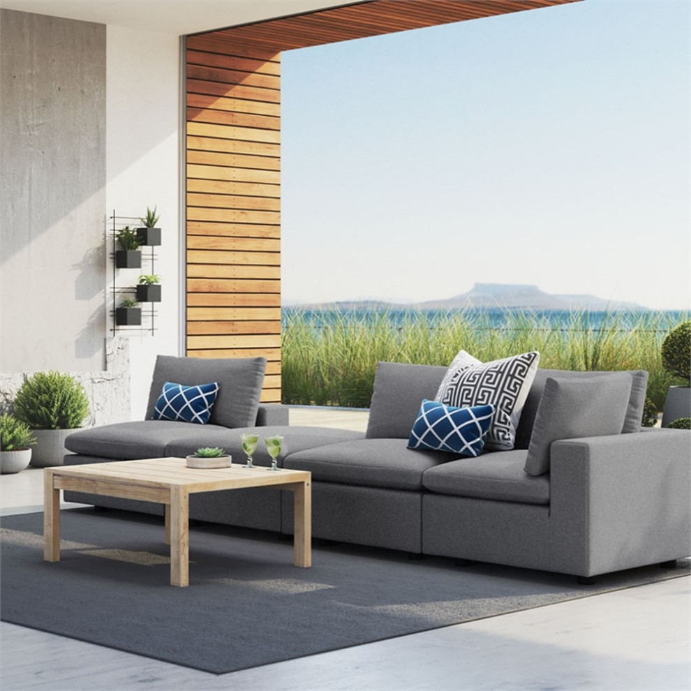 Modway Commix 4 Piece Modern Fabric Upholstered Outdoor Sectional Sofa in Slate   Transitional   Outdoor Sofas   by Homesquare  Houzz