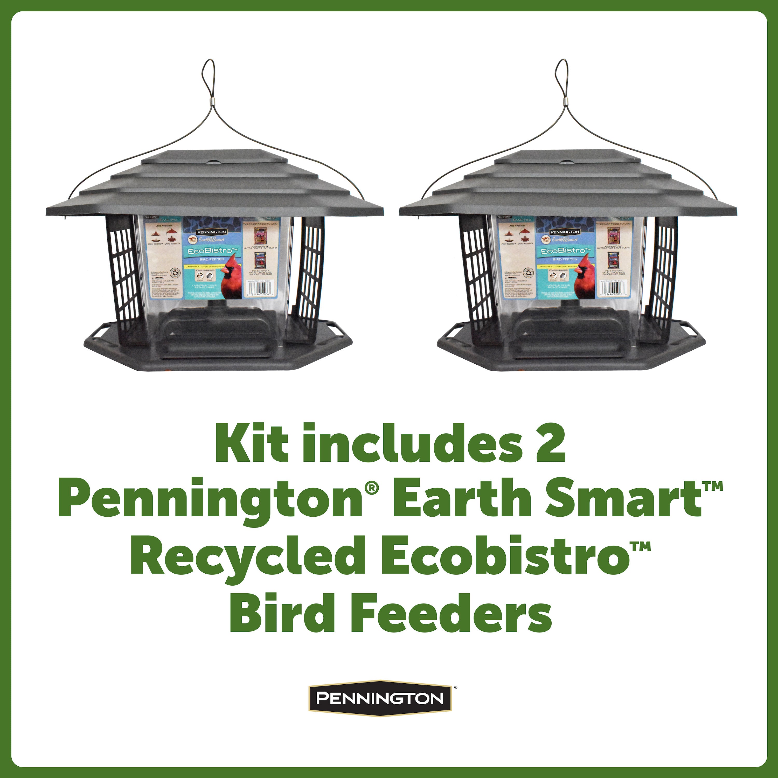 Pennington Gray Resin EcoBistro Wild Bird Hopper Feeder 5 lb Capacity， 2 Pack