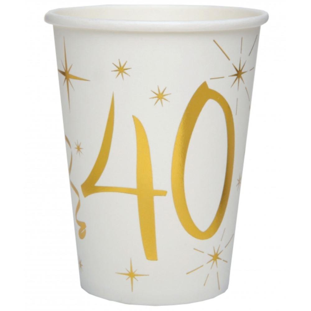 Gold 40th Birthday Paper Cups | Age 40 Party Milestone Tableware Decorations x10