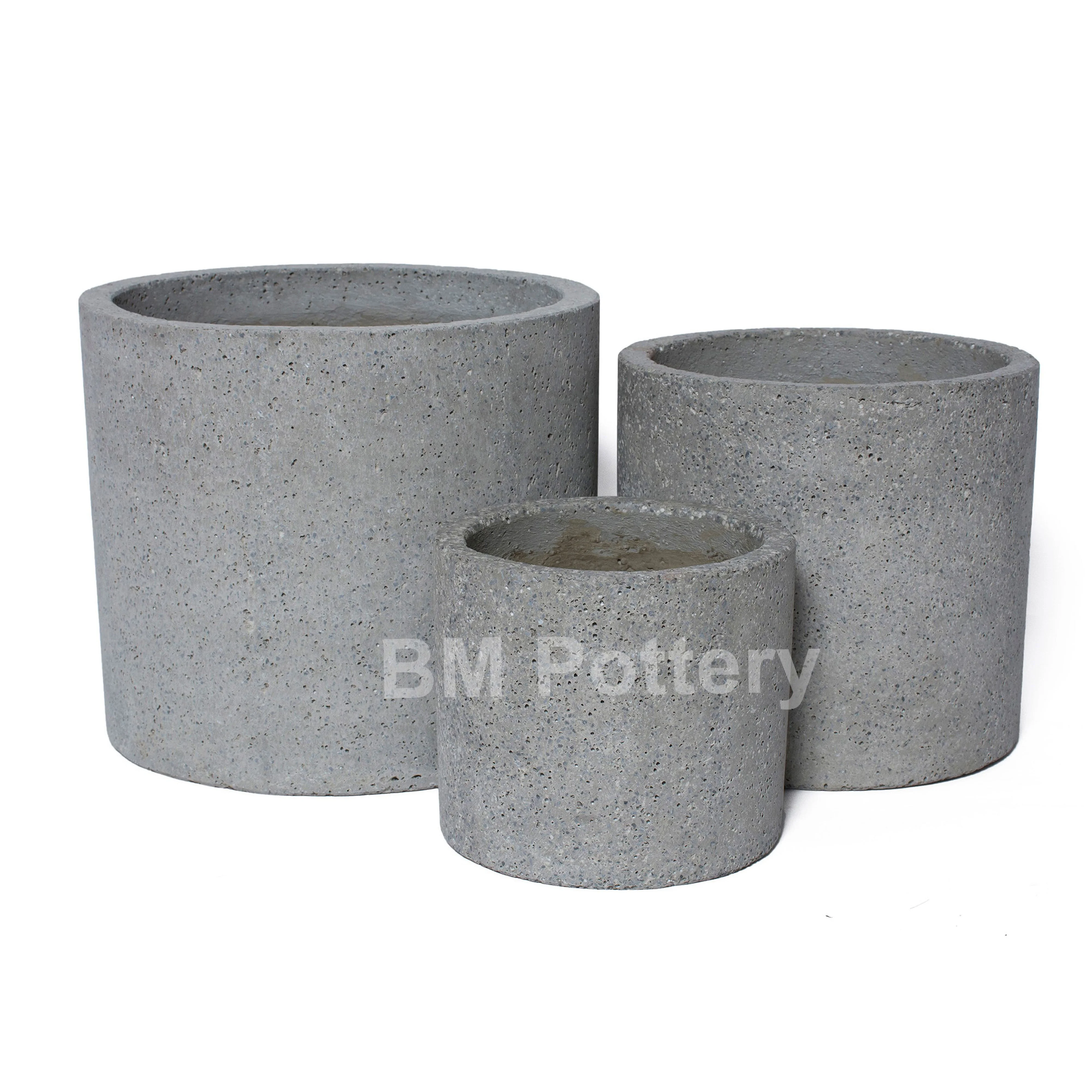 Modern Set of 3 Cement Light Natural Laterite Pot Planters from Vietnam Indoor and Outdoor Pottery Garden Decor for plants