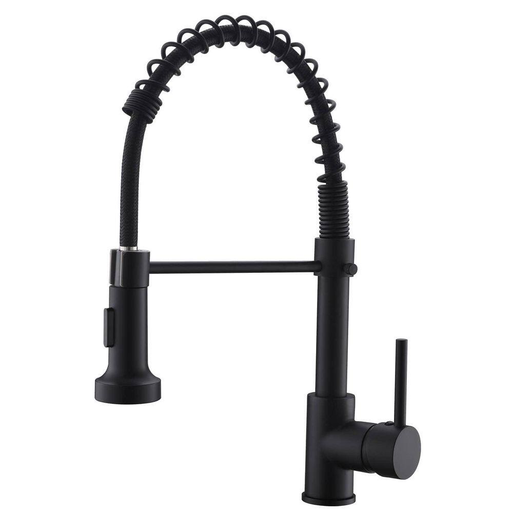 FLG 1-Handle Commercial Kitchen Sink Faucet With Pull Down Sprayer Single Hole Kitchen Faucets Spring Modern Tap Matte Black CC-0022-MB