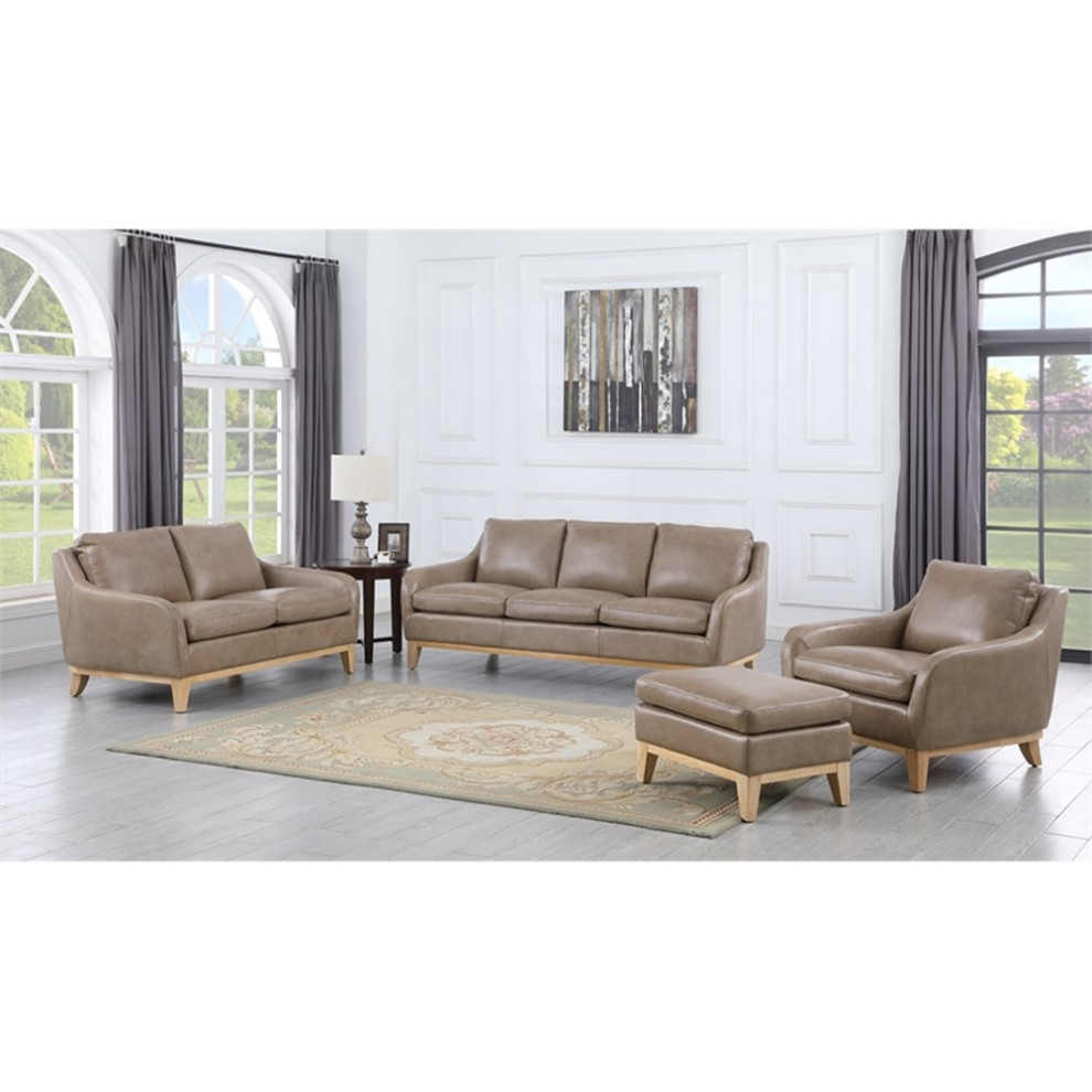 Bowery Hill Modern Geuine Leather Accent Chair in Sandy Brown   Transitional   Armchairs And Accent Chairs   by Homesquare  Houzz