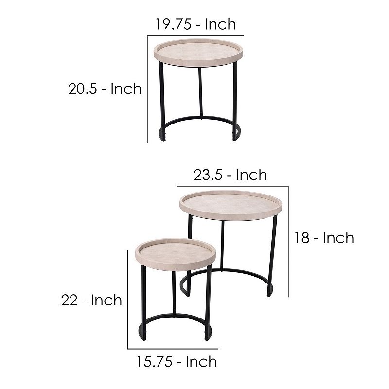 Side Table with Faux Shagreen Accent， Set of 3， Beige