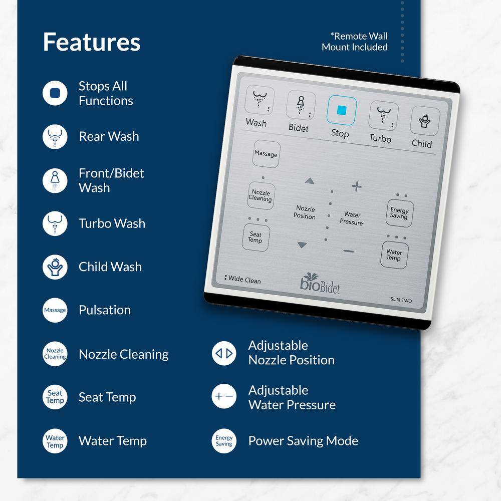 BIO BIDET Slim TWO Electric Smart Bidet Toilets Seat for Elongated Toilets in White with Remote Control and Nightlight SLIM TWO