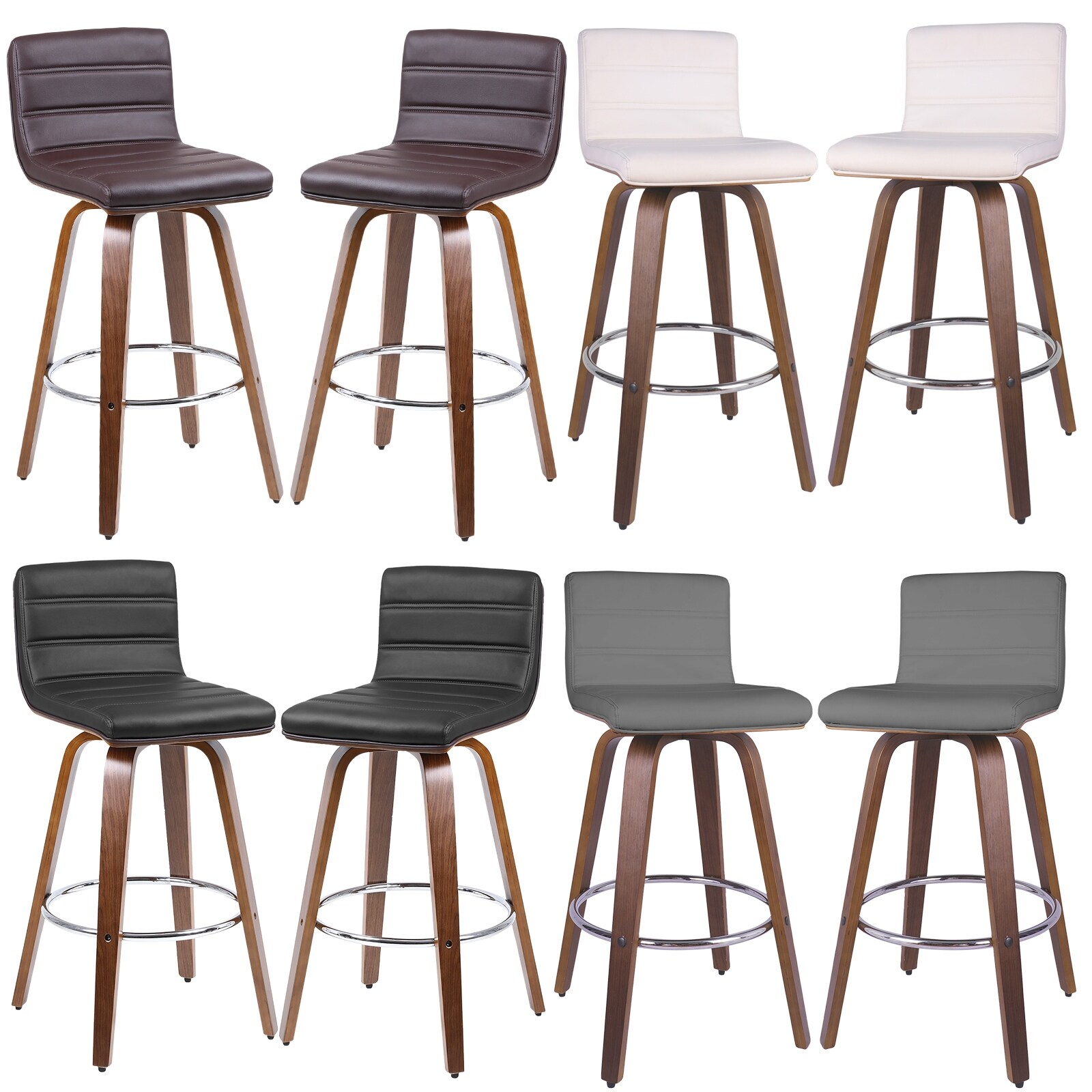 Swivel Bar Stools Wood PU Leather Upholstered Kitchen Barstool 26-inch - Set of 2