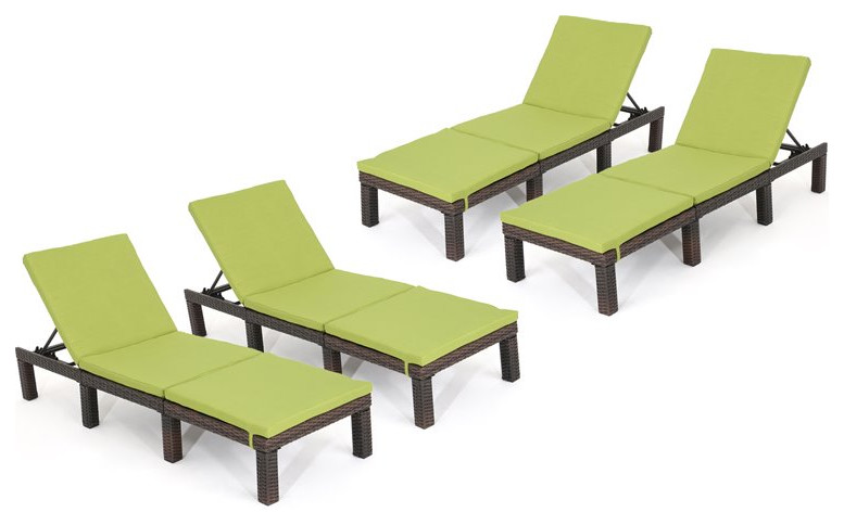 Noble House Jamaica MultiBrown Wicker Chaise Lounge Green Cushion (Set of 4)   Contemporary   Outdoor Chaise Lounges   by Homesquare  Houzz