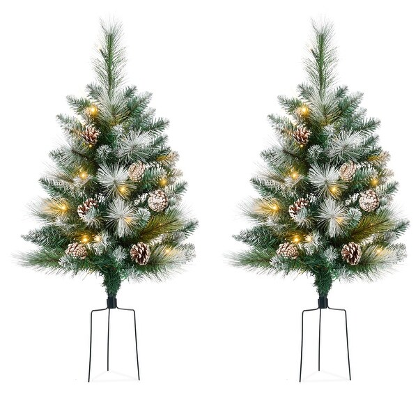 Set of 2 PreLit Pathway Christmas Trees w/ Pine Cones，Timer